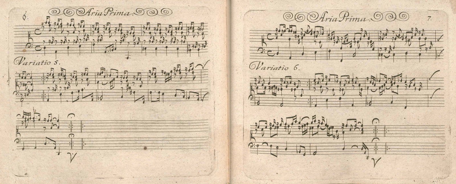 Pachelbel, Hexachordum Apollinis, Druck von 1699: Aria Prima, Variationen 5 und 6